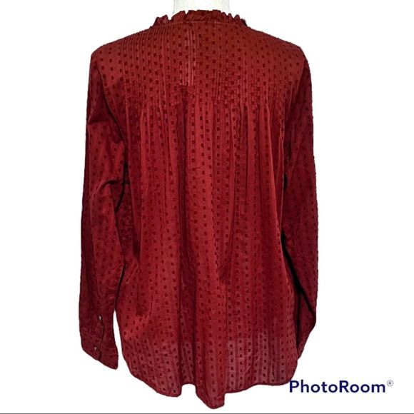 J.Crew Point Sur ruffle clip dot top deep redwood - Picture 4 of 7
